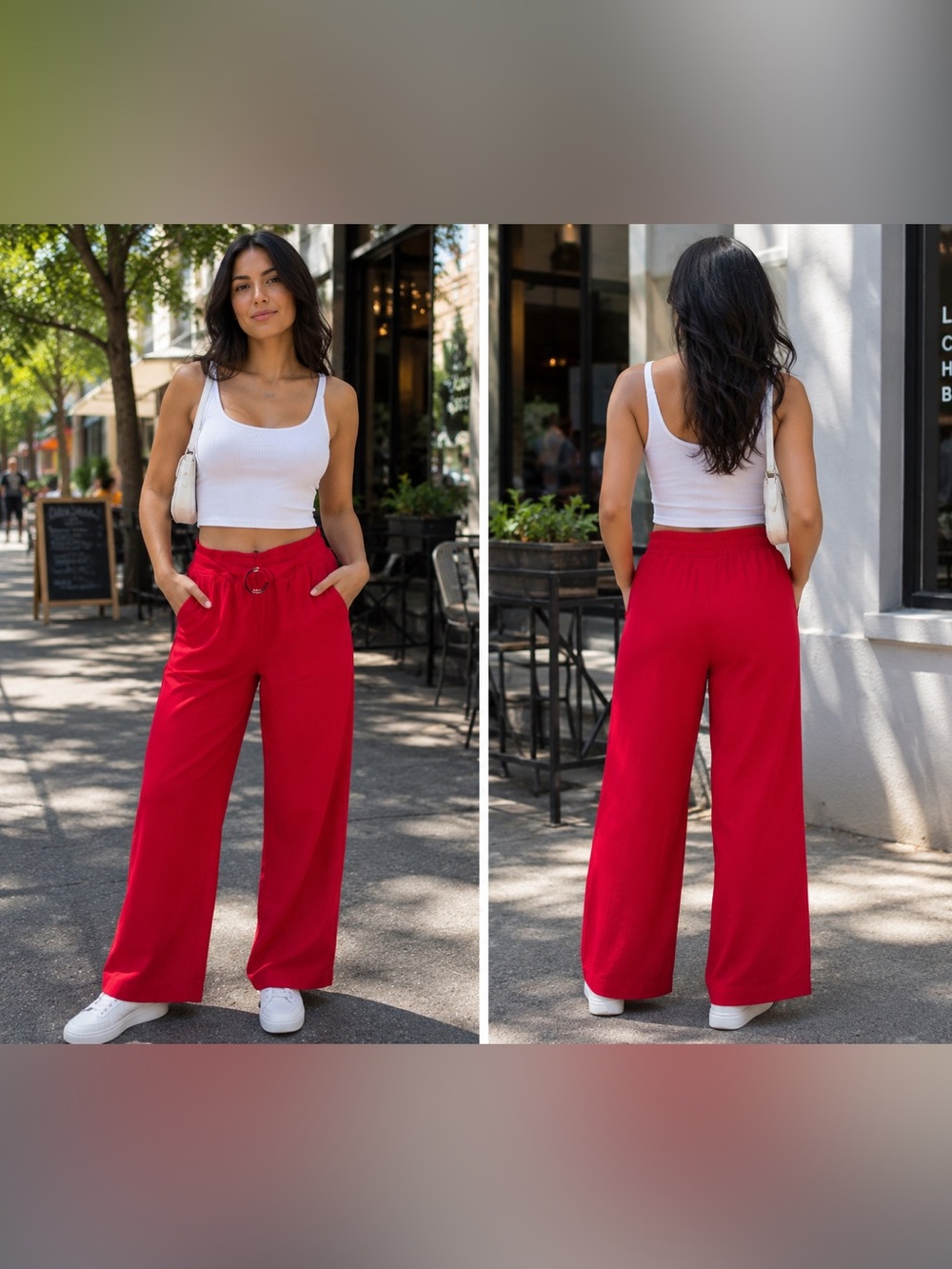Lush Red Vintage Wide-Leg Small High Rise Pull-On Belted Palazzo Trousers- GUC